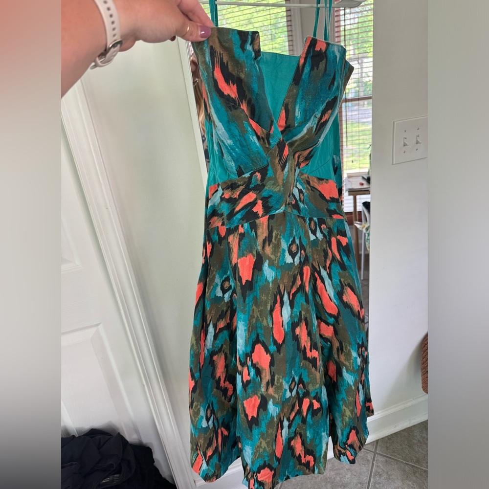 Anthropologie - Girls From Savoy - Green and Blue Strapless Sundress